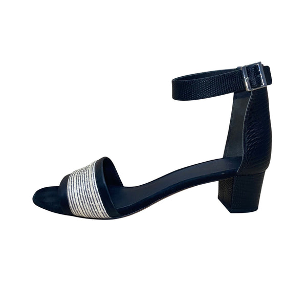 Vince Womens Black Lizard-Embossed Leather Ankle Strap Raine City Sandals Sz 10M