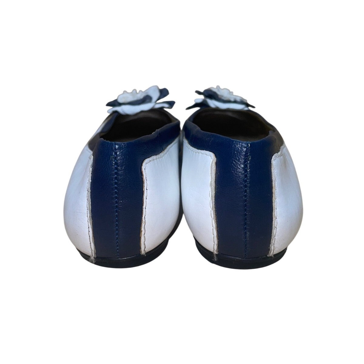 FS/NY Women’s White & Navy Leather Slip-On Floral Accent Ballet Flats Size 9
