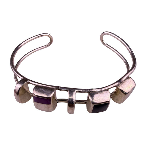 Handmade Mexico Taxco Sterling Silver Womens Cuff Bracelet Inlay Mexico 