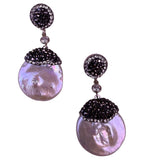 Baroque Pearl & Crystal Dangle Earrings Silver Tone Post Back Elegant Handmade