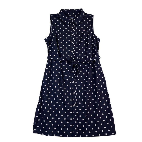 Tommy Hilfiger Womens Navy Polka Dot Sleeveless Shirt Dress Belted Size 12