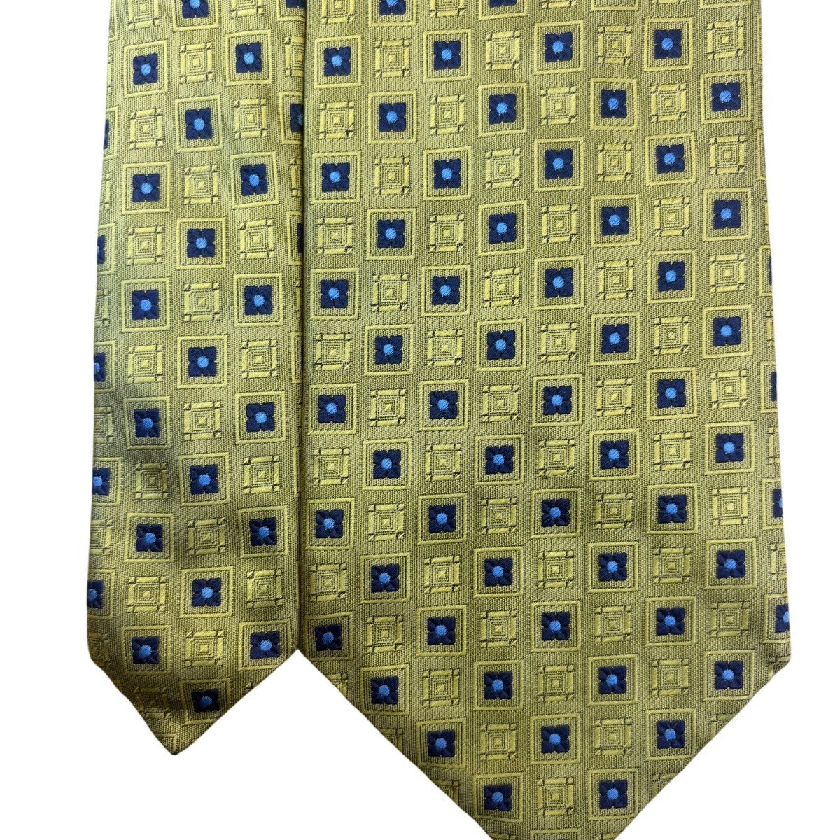 Brooks Brothers Mens Gold & Blue 100% Silk Patterned Geometric Design Tie