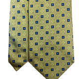 Brooks Brothers Mens Gold & Blue 100% Silk Patterned Geometric Design Tie