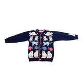 Bellepointe Womens Navy Cotton Ramie Cat Graphic Cardigan Sweater Knit Size S