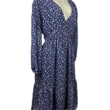 Madewell Womens Floral Midi Dress Blue Polyester Long Sleeve Size L New