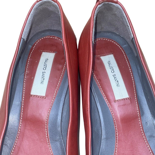 Fausto Santini Women’s Red Leather Round Toe Low Heel Shoes Size 38