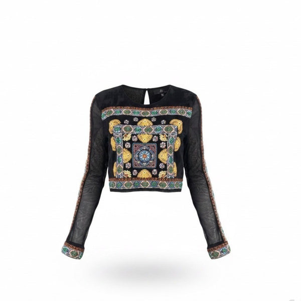 Missguided Womens Black Embroidered Sheer Crop Top UK Size 10