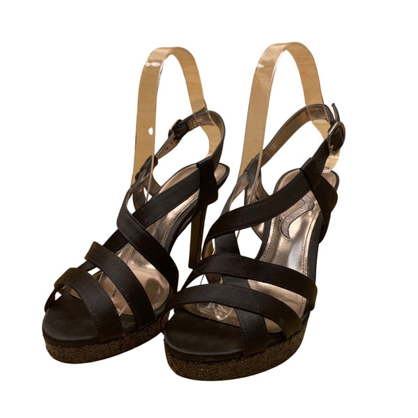 Nina Women's Black Satin Strappy Gelzana Slingback High Heels Size 7M