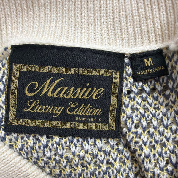 Massive Womens Ivory & Navy Blue Floral Button-Up Short Sleeve Cardigan M