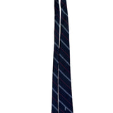 Y Saint Laurent Mens Navy Silk Tie Striped Pattern Red & White Accents