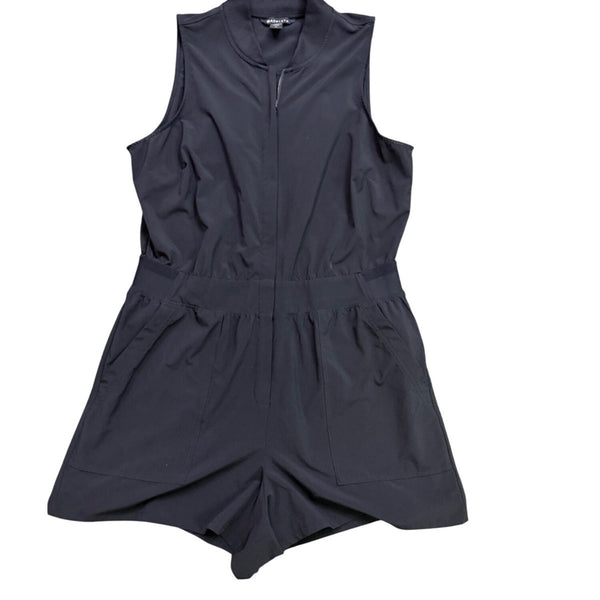 Athleta Womens Black Polyester-Blend Sleeveless Zip-Up Romper Size 14