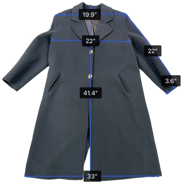 Ceplus Womens Black Wool Blend Long Coat Italy Double-Breasted Size 48