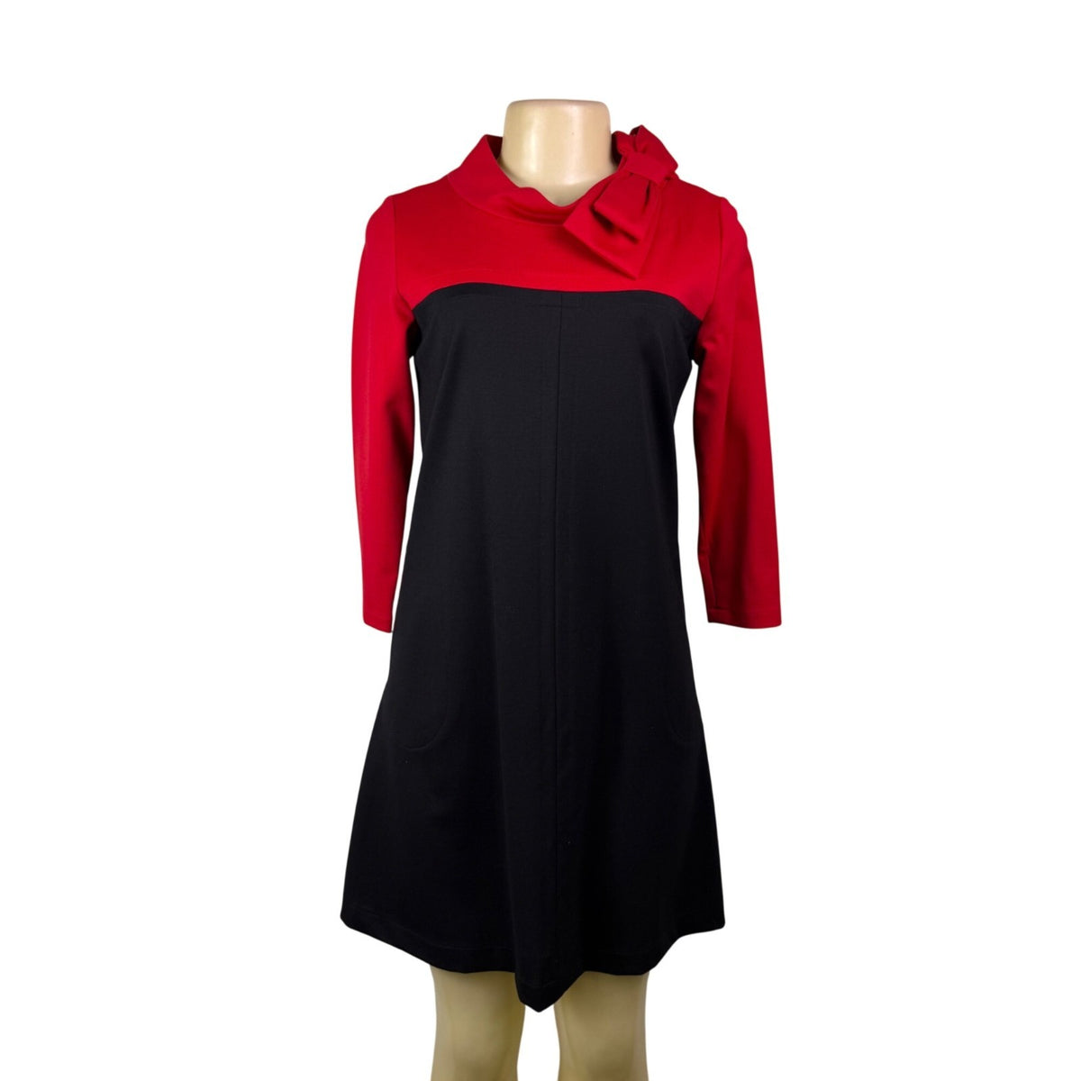 Sara Campbell Womens Red & Black Rayon Blend A-Line Dress Bow Accent XS