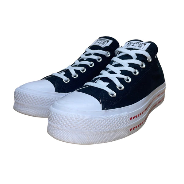 Converse Women’s Black & White Canvas Low-Top LYF Heart Platform Sneakers Sz 9