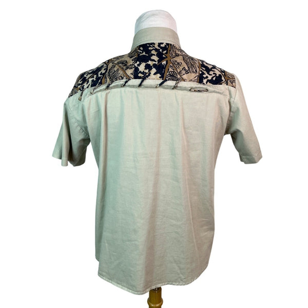 Fanny Special designs Vintage Mens Short Sleeve Western Shirt Beige & Black Sz X