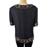 Lawrence Kazar Womens Black Beaded Silk  Jacket & Top Floral Embellished Sz 2X