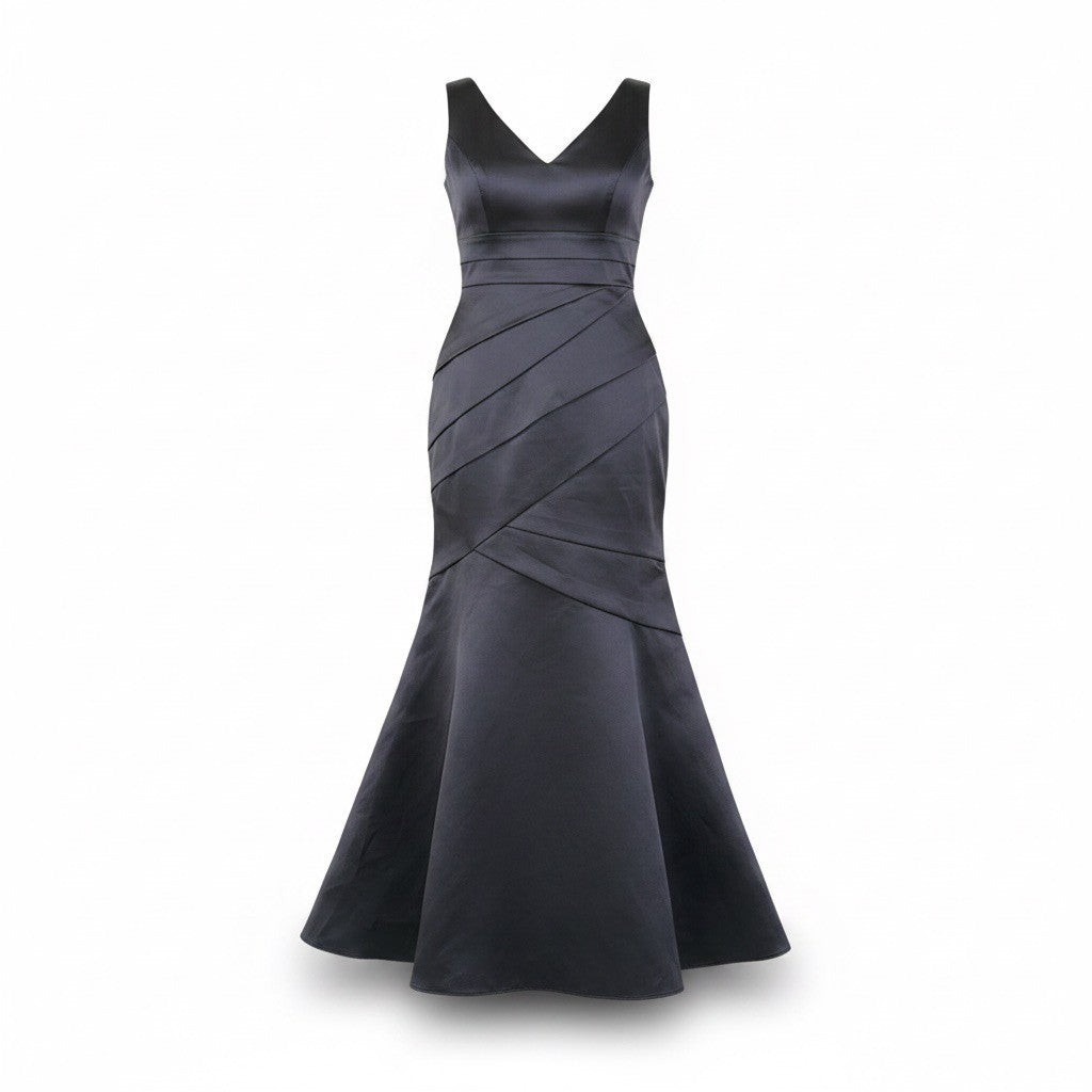 Davids Bridal Womens Black Satin Mermaid Gown Formal Evening Dress Size 8