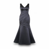 Davids Bridal Womens Black Satin Mermaid Gown Formal Evening Dress Size 8
