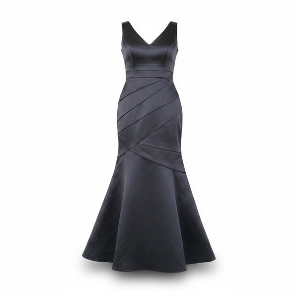 Davids Bridal Womens Black Satin Mermaid Gown Formal Evening Dress Size 8