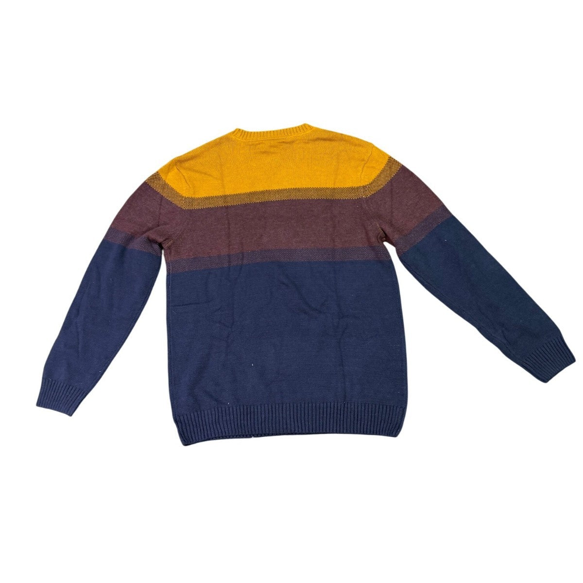 Commerce Mens Yellow Burgundy Blue Cotton Blend Crewneck Colorblock Sweater Sz L