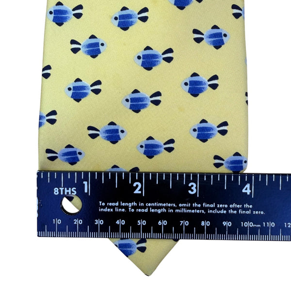 Banana Republic Mens Yellow Silk Tie With Blue Fish Print