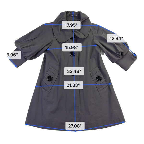Hazelhazel Women Gray Cotton Puff Sleeve Trench Coat Button Front Size S