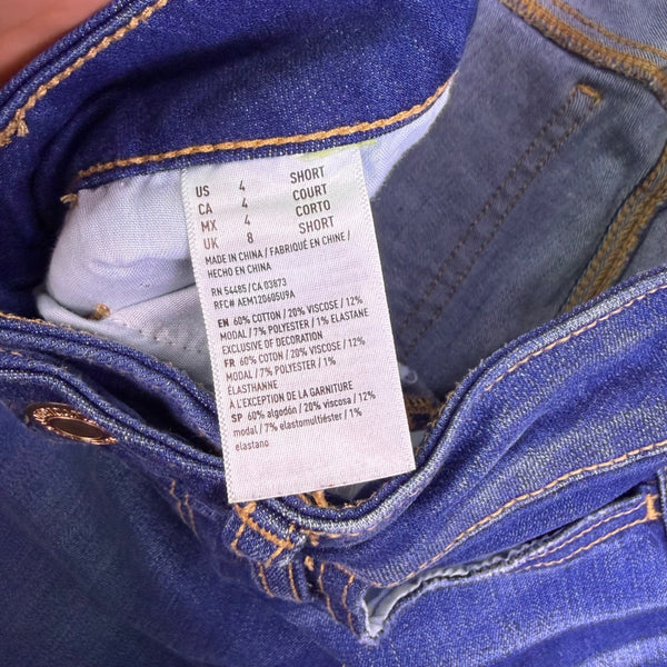 American Eagle Womens Blue Cotton Blend Skinny Jeans Short Stretch Denim Size 4