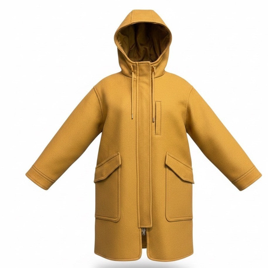 Madewell Womens Camel Wool-Blend Hooded Coat With Pockets & Zipper Sz S