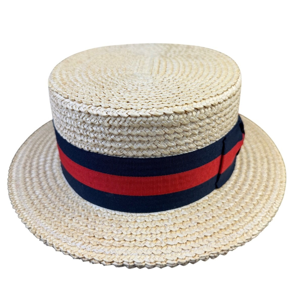 Ponte Rialto Mens Natural Straw Boater Hat Italian-Made Black & Red Ribbon Band