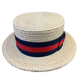 Ponte Rialto Mens Natural Straw Boater Hat Italian-Made Black & Red Ribbon Band