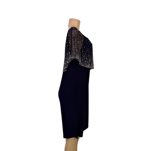 MSK Womens Navy Polyester Beaded Chiffon Overlay Midi Dress Size M