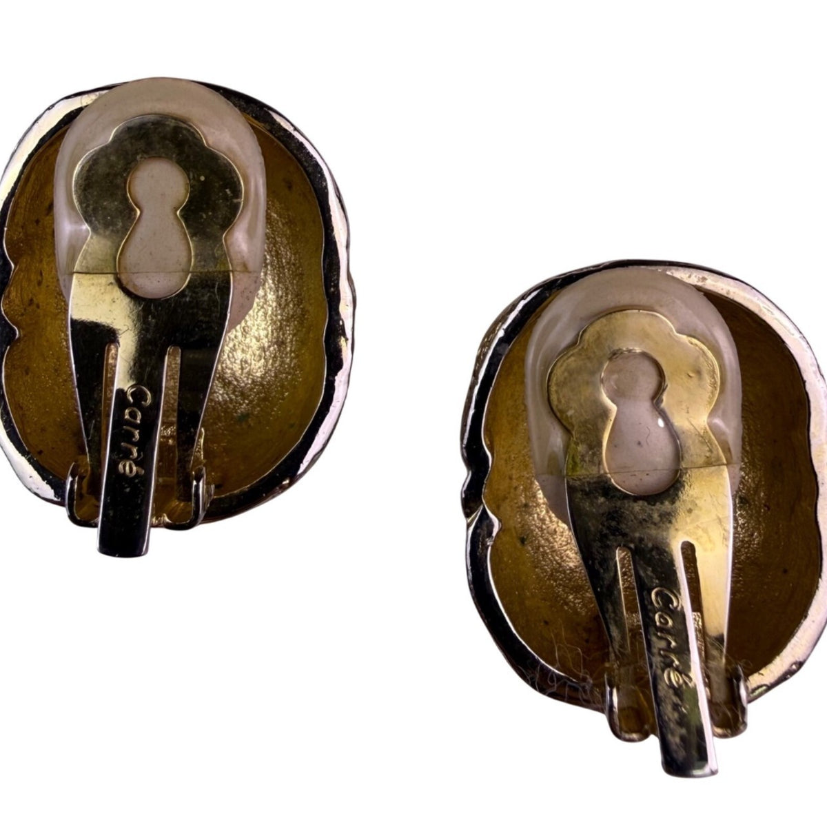 Carré Womens Gold Tone Metal Clip-On Earrings Textured & Ribbed Dome Vintage