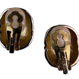 Carré Womens Gold Tone Metal Clip-On Earrings Textured & Ribbed Dome Vintage