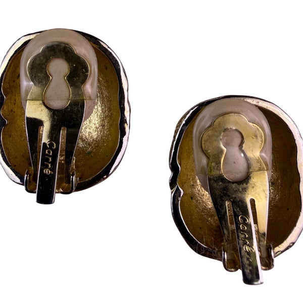Carré Womens Gold Tone Metal Clip-On Earrings Textured & Ribbed Dome Vintage