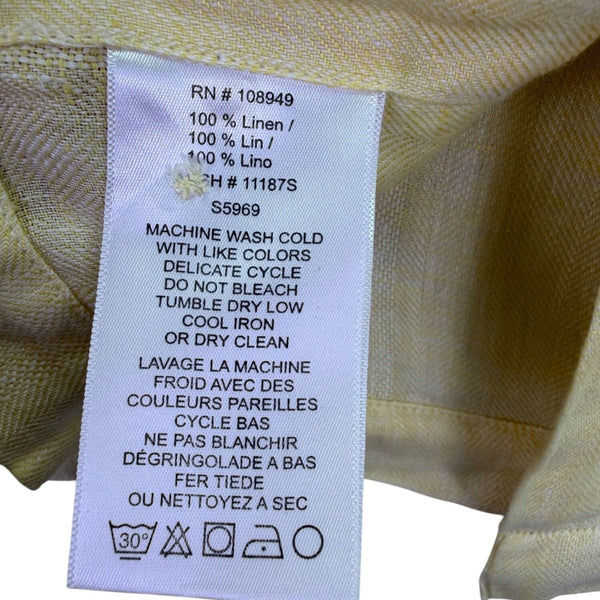 Alex Cannon Mens Yellow Short Sleeve Linen Button-Down Shirt Chest Pocket Sz XL
