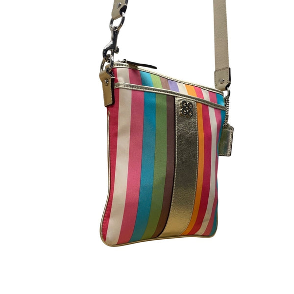 Coach Womens Multicolor Striped Metallic Accents Adjustable Strap Crossbody Bag