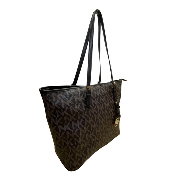 Michael Kors Women’s Brown Monogram Coated Gold-Tone Buckle Accents Tote Bag