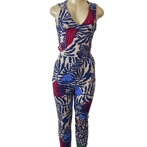 Can Tao Multicolor Sleeveless Sz XS/S Button-Up on Back Waist Tie Women Jumpsuit