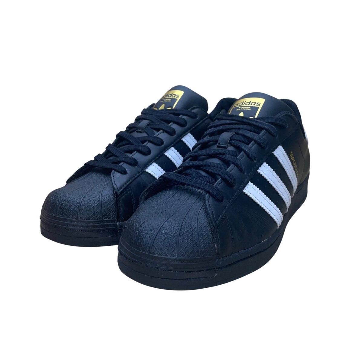 Adidas Men’s Black Leather White Stripes Superstar Shell Toe Sneakers Size 11