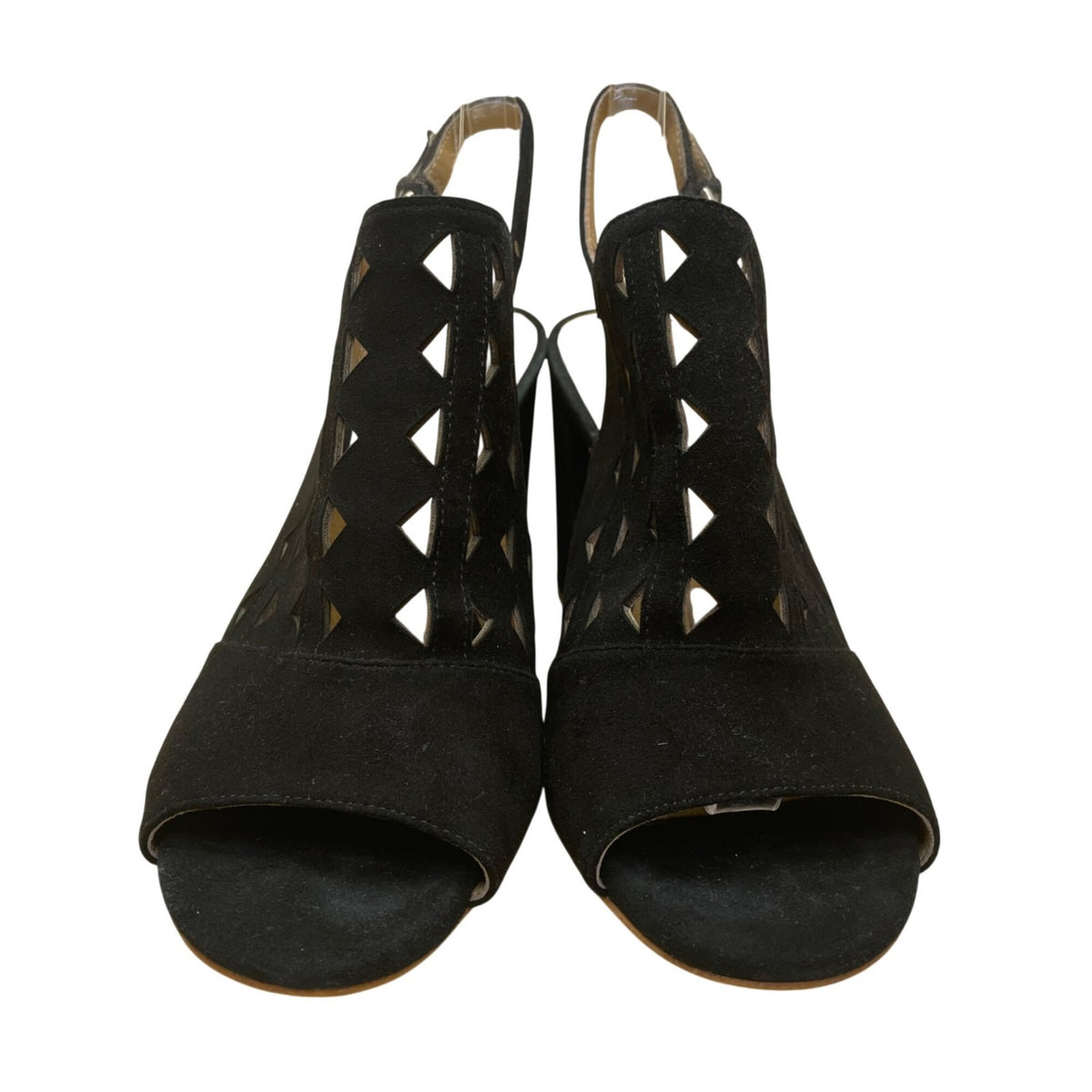 Halogen Women’s Black Suede Cutout Slingback Chunky Heel Sandals Size 10M