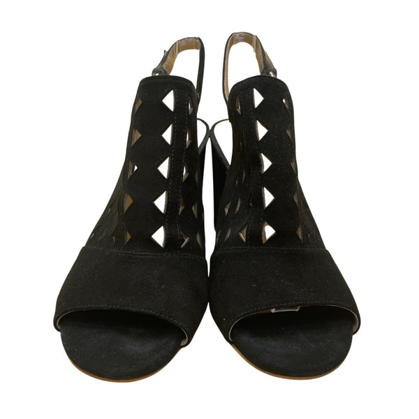 Halogen Women’s Black Suede Cutout Slingback Chunky Heel Sandals Size 10M