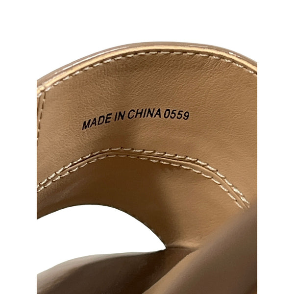 Steve Madden Women's Tan Patent Rego High Heels Slide Sandals With Chain Hardwar