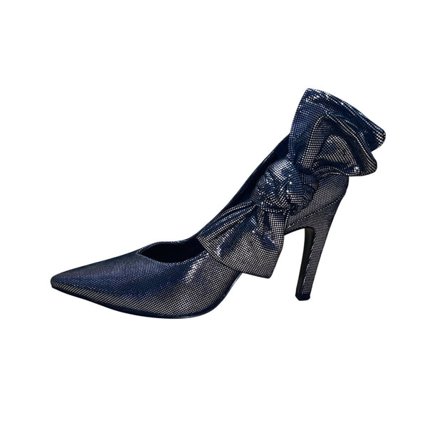 Nine West Women’s Metallic Silver Leather Bow Pointed Toe Quavissa Heels Sz 6.5M