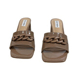 Steve Madden Women's Tan Patent Rego High Heels Slide Sandals With Chain Hardwar