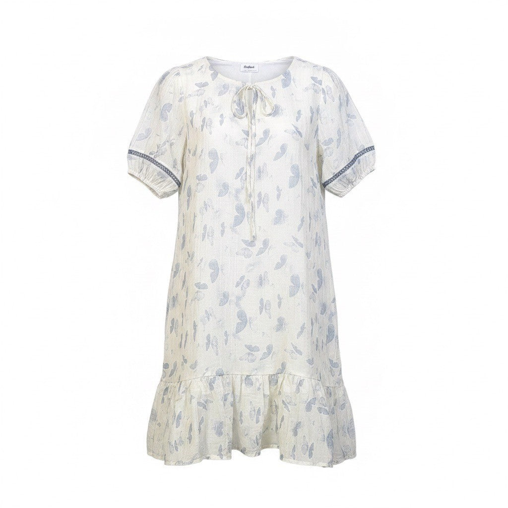 Kindred Womens White & Blue Polyester Short-Sleeve Ruffled Mini Dress Size L