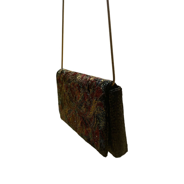 Vintage Style Beaded Embellished Multicolor Black Chain Strap Shoulder Bag