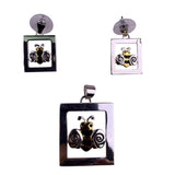 Silver Tone & Gold Tone Womens Bumble Bee Pendant & Earrings Set Signed Bst