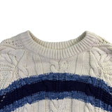 Free People Womens Ivory & Navy Cable Knit Crew Neck Sweater Striped Size S