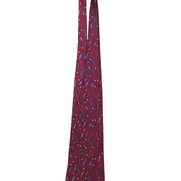 Save The Children Mens Red Silk Golf Themed Novelty Tie "Lets Go Golfin"