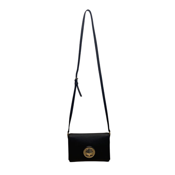 Kate Spade Women’s Black Leather Turn Lock Closure Adjustable Crossbody Bag